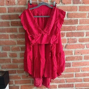 Free People Red and White Polka Dot Two Piece Set
